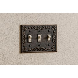 Lulu Decor, Fleur De Lis Cast Iron Switch Plate in antique rustic brown finish, perfect for any room or office space (Triple Switch)