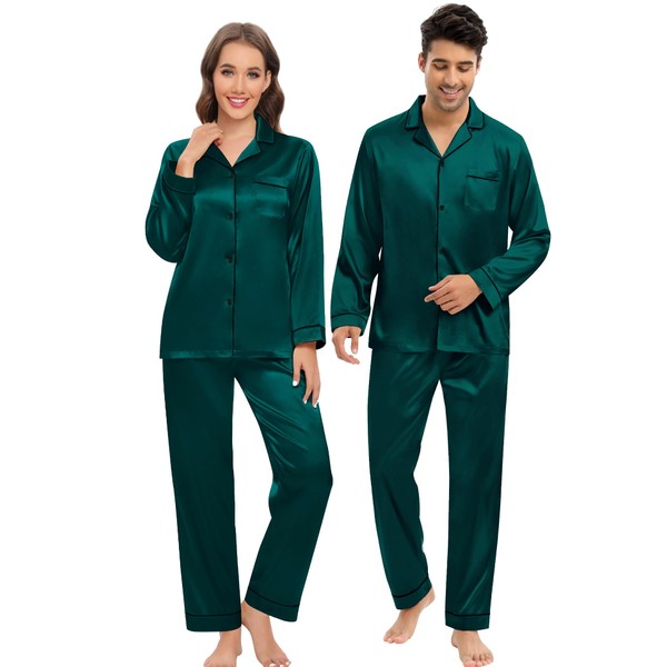 DIKFA Couple Matching Pajama Set for Men Silk Satin Pjs