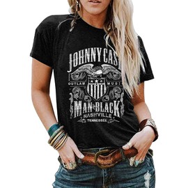 Women Crew Neck Vintage Graphic Tees Summer Short Sleeve Loose Country Music Party Retro Tee Tops (US, Alpha, Small, Regular, Regular, Black)