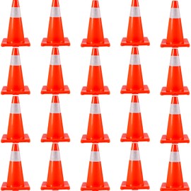 Happybuy 20-Pack 18" Traffic Cones, Safety Road Parking Cones with PVC Base, Orange Traffic Cone with Reflective Collars, Hazard Construction Cones for Home Traffic and Parking