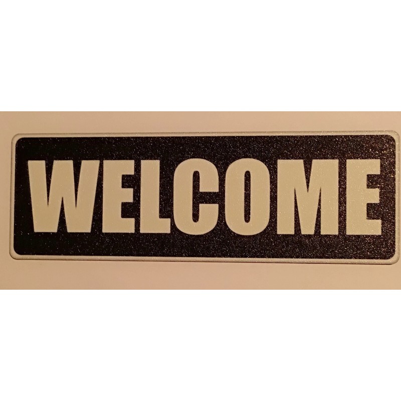 WELCOME Sign 3" X 9" Plastic w/Adhesive Strips New.