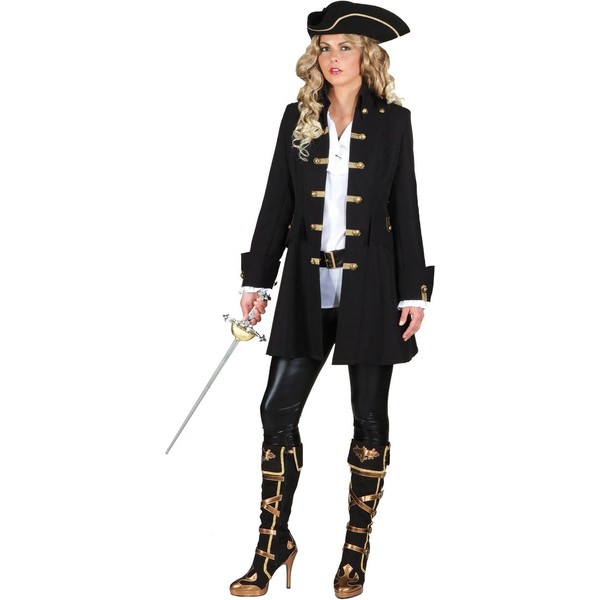 Narrenkiste O9669-42 schwarz Damen Piraten Jacke lang Barock Mantel Gr.42