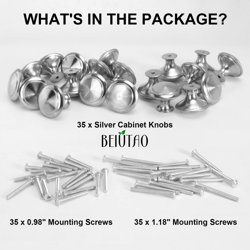 BEIUTAO 35 Pack Brushed Nickel Cabinet Knobs – 30mm Round