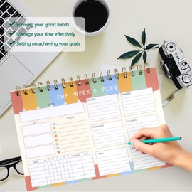 Toplive Weekly Planner Notepad, A5 Spiral To Do List Undated Planning Pad, 52 Sheets Desk Weekly Goal Planner, 6.5 x 9.5 in Habit Tracker Journal for Work Office Home School, Colorful
