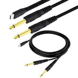 UpperFu USB Type C to Dual 6.35mm 1/4" inch Mono TS Splitter Y Audio Cable Cord for Smartphone Tablet Laptop Amplifier Mixer Mixing Console Speaker 3 Feet 1m