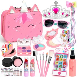 Flybay Children's Makeup Set, Girls, Toys, Cosmetics, Kids, Fake Plastic Pretend, Electronic Portable Toy, Eyeshadow, Includes Sunglasses, Easy Storage, Girls, Birthday, Christmas Gift, Popular, Ages 6 and Up