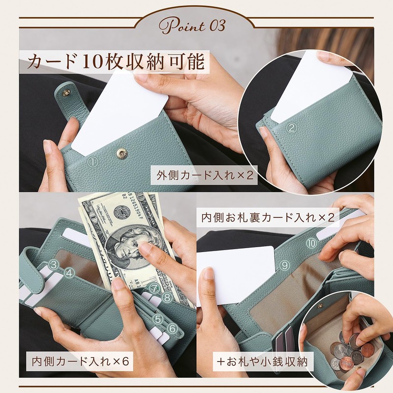 BLUE SINCERE HW5 Mini Wallet, Women's, Genuine Leather, Large Capacity,