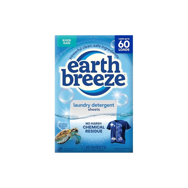 Earth Breeze Laundry Detergent Sheets River Rain - 60 Loads