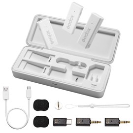 GODOX Movelink Mini UC Kit Wireless Microphone System, 2.4GHz Lavalier Mic 100m(328ft.) Range with Charging Case for Android, Camera, Vlogger, Youtuber, Interviewer(White)