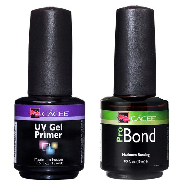 Nail Primer Duo Set for Acrylic Nails, UV Gel Primer & Pro Bond 0.5 oz Each by Cacee, Low Odor, Polish for UV/LED, Use On Natural Nails Before Color Gel Polish & Acrylics, Protect & Strengthen