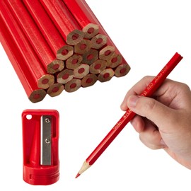 20 Carpentry Pencils, Red Flat Carpenter's Pencils, Heavy Construction Pencils, Carpenter Marking Tools, Construction Pencils for Drawing Markers Carpentry Work with Pencil Sharpener