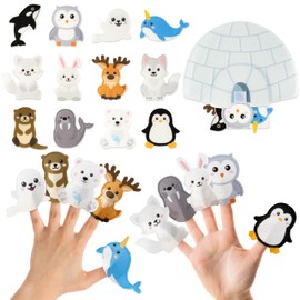 COcnny Polar Animal Finger Puppets - 13pcs Winter Arctic Antarctic Felt Finger Puppet with Bag Set Making Crafts Kit for Kids, Make Your Own Storytelling Toys, Role Play for Boy Girl Toddles Ages 3-8