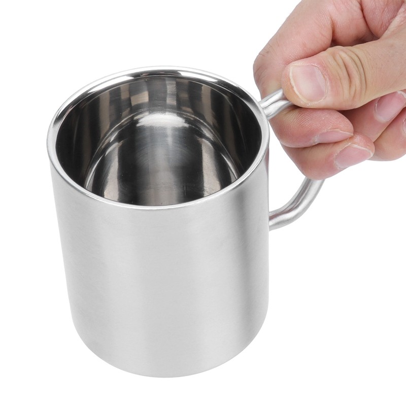 Stainless Steel Mug with Handle Lid DoubleLayer Heat Insulation Cup