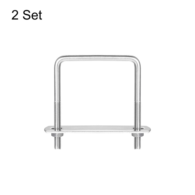 sourcing map Square U-Bolts, 2 Sets 62mm(2.44") Inner Width 80mm