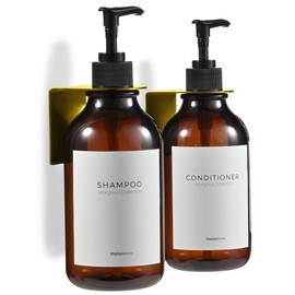 MaisoNovo Shampoo and Conditioner Dispenser - Shower Soap Dispenser Wall Mounted - 16.9 fl oz Set of 2 Amber Plastic Bottles Black Pump - 2 Chamber No Drill