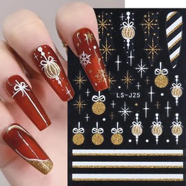 Christmas Nail Art Stickers 8 Sheets Snowflake Nail Decals for Nail Art, Self Adhesive 3D Xmas Nail Supplies Gold Glitter Elk Bells Nail Design Winter Holiday Nail Stickers Christmas Nail Decorations