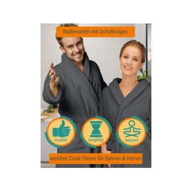 npluseins 1690.2379 Women's Dressing Gown and Bathrobes for Men Bathrobe Cuddly Fleece with Shawl Collar Sauna Bathrobe Women's Fluffy, charcoal