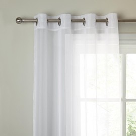 Plain Voile Curtain Panel, Ring Top Heading, Eyelet Voile Curtains, Sheer Voile Panels (59" x 90", White)