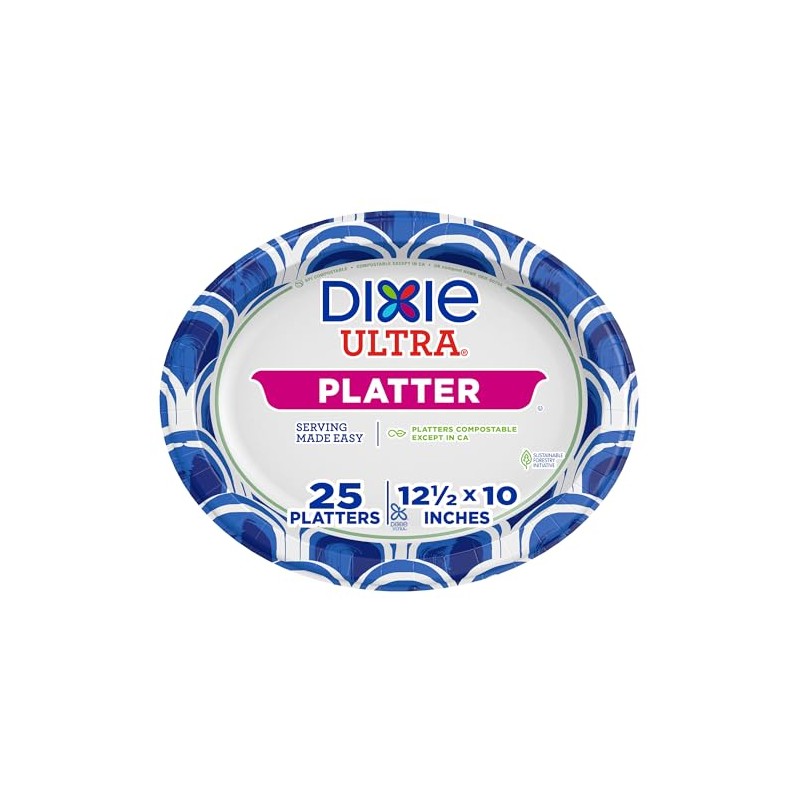 Dixie Ultra Disposable Paper Platters, 10" x 12.5", 25 Count