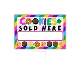 Scout Cookies Sold Here Yard Sign with H Frame Stake 12 x 18” Cookie Box Buy Door Hanger Reorder Troop Number Sales Goals Striped