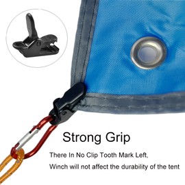 10-Piece Tarp Clamp Clips with Carabiners for Camping – Plastic Tarp Fasteners for Tents and Awnings