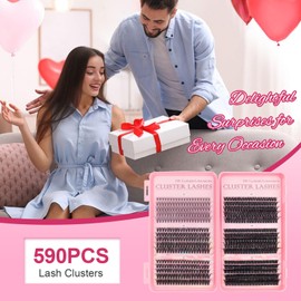 Glowing Win Eyelash Extensions, Pack of 590, Cluster Lashes, Individual Eyelashes, 20D, 40D, 50D, 60D, 80D, 100D, 8-16 mm Eyelash Extensions for DIY at Home