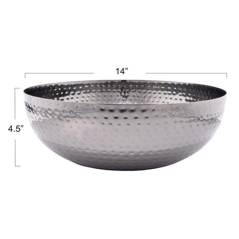 Creative Co-Op Round Hammered Metal Bowl, Oxidized Silver