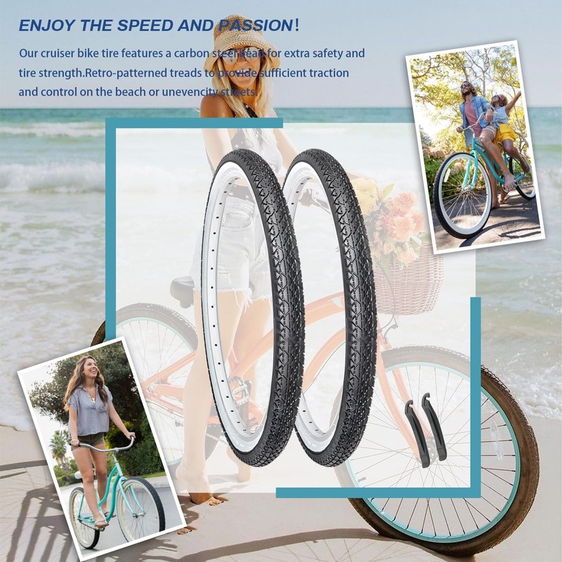 Hycline 2-Pack Cruiser Bike Tires: 26x2.125 Inch Folding Replacement Puncture-Resistant