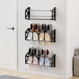 DEYILIAN Hanging Shoe Rack for RV, 3 Pack Wall Shoe Rack with Sticky Adhesive Strips Slim Shoe Rack Shoe Holder Holds 12 Pairs of Shoes Space Saving Wall Mounted Shoe Shelf for Camper Black