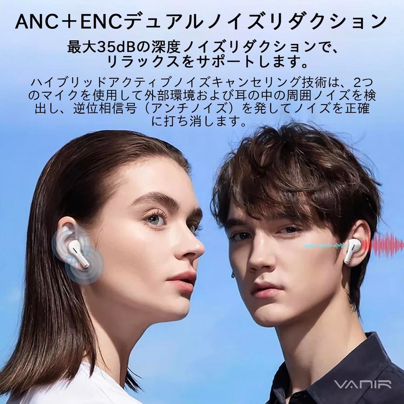 VANIR Bluetooth Wireless Earbuds, 2025, Multi-functional Touch Screen, ANC Compatible,