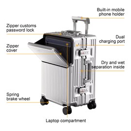 AIWEINY Zipperless Luggage, 22x14x9 Aviation Certified, Polycarbonate Aluminum Hardshell, Expandable Carry-On Luggage with Spinner Wheels, Hardshell Luggage, 20 Inch Cabin