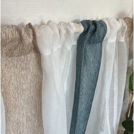 Ponoa Luxury Embroidered Cafe Curtain, Striped, Scandinavian Style, Stylish, Blue, Beige (Width 59.1 x Length 27.6 inches (150 cm) x Length 27.6 inches (70 cm), 1 Panel Included