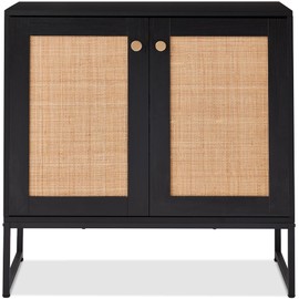 Best Choice Products 2-Door Rattan Storage Cabinet, Accent Furniture, Multifunctional Cupboard for Living Room, Hallway, Kitchen, Sideboard, Buffet Table w/Non-Scratch Foot Pads - Black