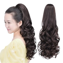 HSPCYGG Brown Clip Ponytail Synthetic Fake Pony Tails 22" 5.3 OZ Wavy Black Hair Extensions Hairpieces Women Wig Natural Yaki Fluffy¬ Tangled