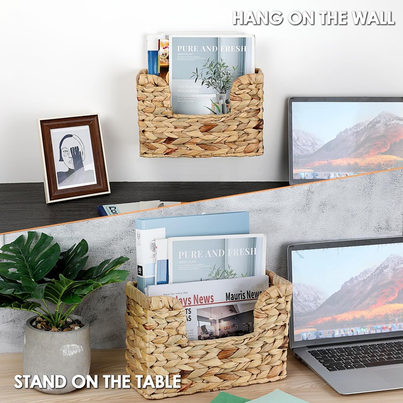 BSTKEY Natural Water Hyacinth Wall Mounted Mail Organizer, Hand-woven Magazine