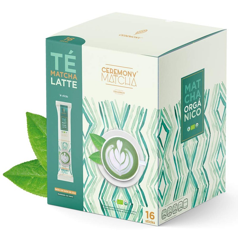Té Matcha Latte Orgánico en Sticks, 16 Sticks, Ceremony Matcha