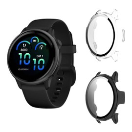 Aerku Hard Case with Screen Protector Compatible with Garmin Vivoactive 6, [Pack of 2] Full Protection Scratch-Resistant PC Protective Case, Black and Transparent