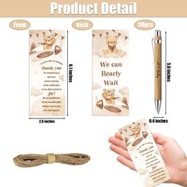 Toerifer Baby Shower Favors for 30 Guests, Baby Shower Set Gift Included 30 Pcs Bamboo Pens 30 Pcs Greeting Cards, Gender Reveal Souvenirs Prizes, Brown Bear We Can Bearly Wait Decor