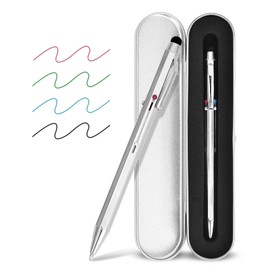 SMTTW 5-in-1 Stylus Pen&Multicolor Retractable Pen in One-Tablet Pen-Multifunction Pen with Metal Gift Box-Black Blue Red Green Ballpoint Pen with Universal Stylus Pens for Touch Screens (Silver)