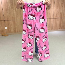 BIUGNVW Anime Pajamas Pants Women Cartoon Family Christmas Pajama Pants Kawaii Flannel Pajama Pants Pink Medium
