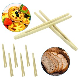 Seimneire 7 Inch Toaster Bamboo Tongs with Anti-slip Design, Wooden Serving Tongs for Salad Toast Kimchi Fruit and Tea (8 Pcs)