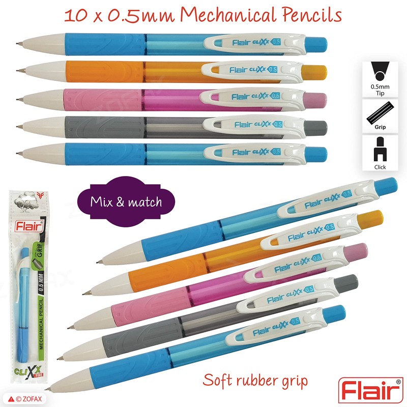 Flair 10 x 0.5mm CLIXX Fine HB Mechanical Easy Grip
