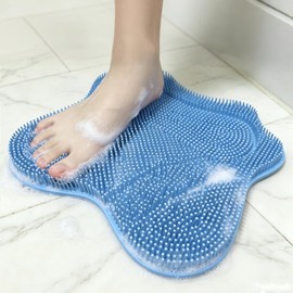 Shower Foot Scrubber Mat with Strong Suction Cups – 3D Silicone Foot Washer for Shower, Deep Exfoliating Massage for Feet Cleaner & Back Washing, Non-Slip for Floor, Tile, Glass (Blue)