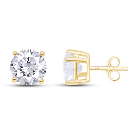 SAVEARTH DIAMONDS Moissanite Stud Earrings, 0.20Ct-5Ct DF Color Brilliant Round Cut Lab Created Diamond Earrings for Womens 18K Gold Plated Silver Friction Back, Girls, Sterling Silver Gemstone Yellow Gold Diamond, Moissanite