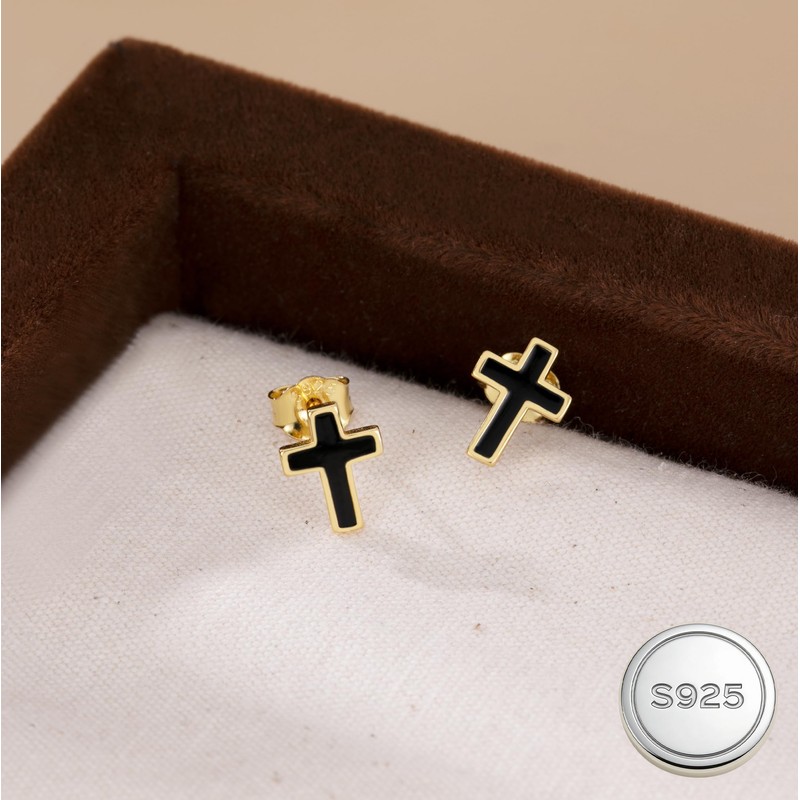 Reffeer Solid 925 Sterling Silver Cross Stud Earrings for Women