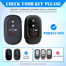 QBUC 2PCS for Honda Key Fob Cover,Silicone Key Case with Keychain Compatible with Honda 2022 2023 2024 2025 Accord Civic HR-V CR-V Pilot Sport SI EX EX-L Touring,5 Buttons(Black+Red)
