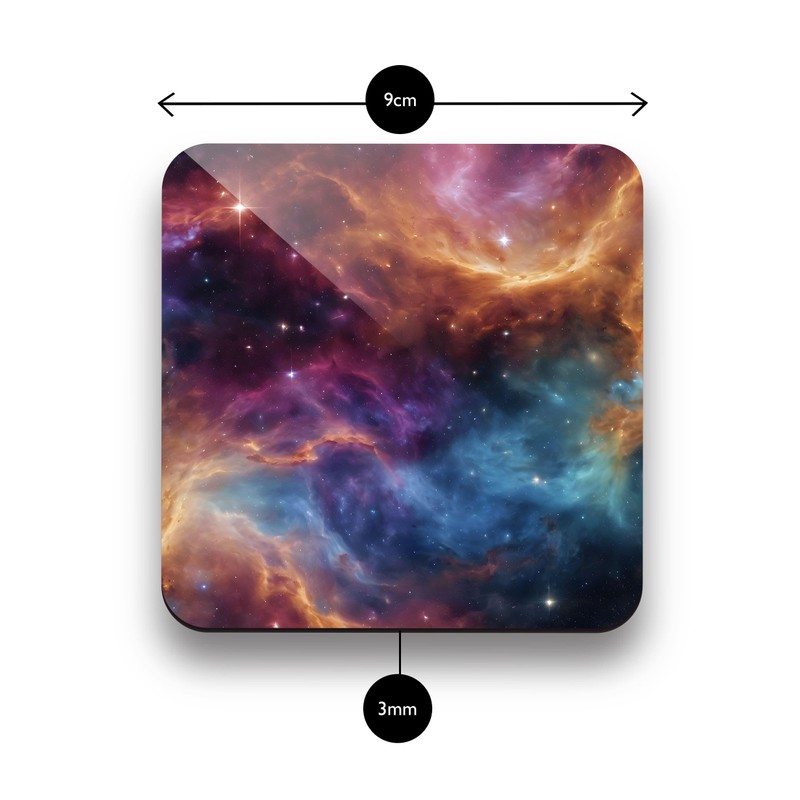 Space Coaster Set, Multicolour Universe Galaxy Art 9cm Glossy Wood