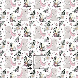 Rabbit 100% Cotton Fabric, Children, Sold by the Metre, Craft, Sewing Fabric (Habbit, Butterfly, Flower, White, 100 x 160 cm)