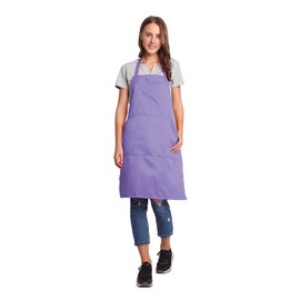 BIGHAS Adjustable Bib Apron with Pocket Extra Long Ties for Women Men, 18 Colors, Chef, Kitchen, Home, Restaurant, Cafe, Cooking, Baking (Lavender)