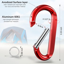 sprookber 3" Carabiner Clip Keychain, D Ring Caribeaner Clip, Key Clip Caribeener, Spring Snap Hook for Bag/Buckle, Set of 10 (Red)